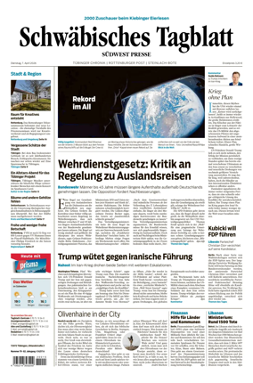 Cover of Schwabisches Tagblatt - Tubinger Chronik