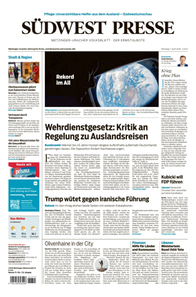 Cover of Sudwest Presse - Metzinger Uracher Volksblatt - Der Ermstalbote