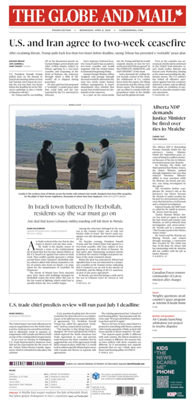 Cover of The Globe and Mail (Prairie Edition)