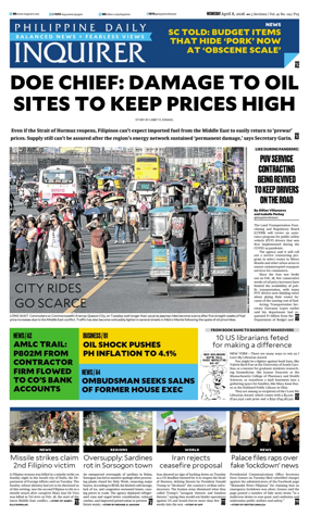 Cover of Philippine Daily Inquirer