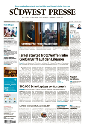 Cover of Sudwest Presse - Metzinger Uracher Volksblatt - Der Ermstalbote