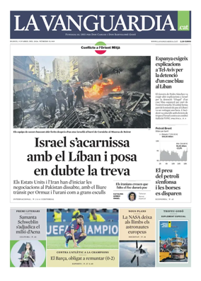 Cover of La Vanguardia (Catala)