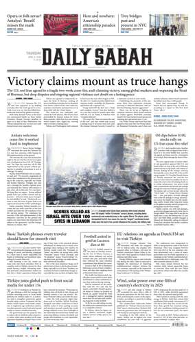 Cover of Daily Sabah (Turkey)