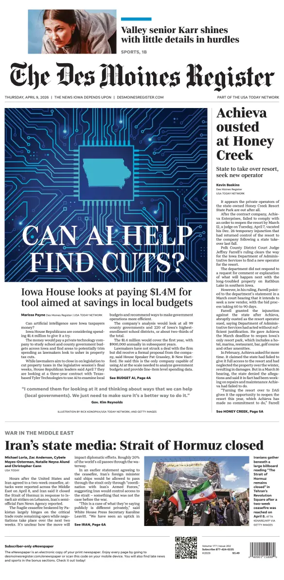 Cover of The Des Moines Register