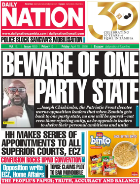 Cover of Daily Nation Newspaper