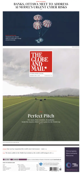 Cover of The Globe and Mail (Ottawa/Quebec Edition)