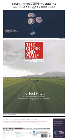 Cover of The Globe and Mail (Prairie Edition)