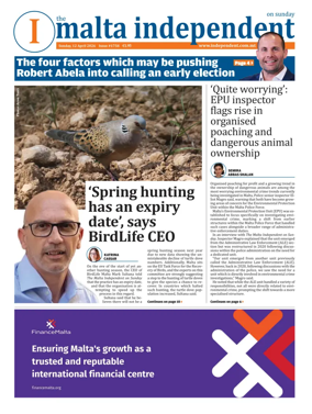 Cover of The Malta Independent on Sunday