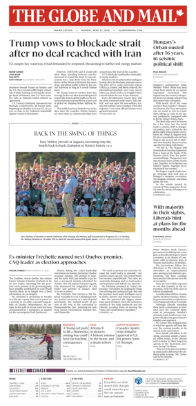 Cover of The Globe and Mail (Prairie Edition)