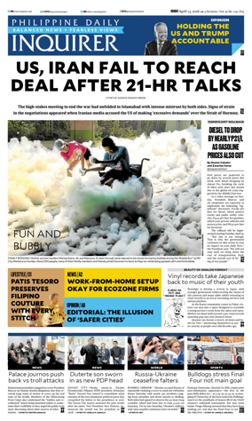 Cover of Philippine Daily Inquirer