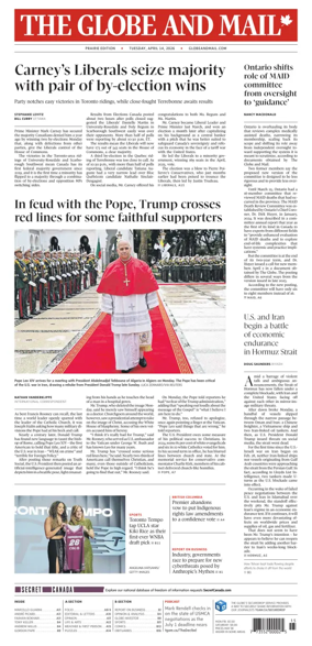 Cover of The Globe and Mail (Prairie Edition)