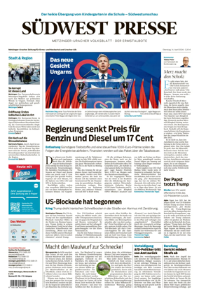 Cover of Sudwest Presse - Metzinger Uracher Volksblatt - Der Ermstalbote