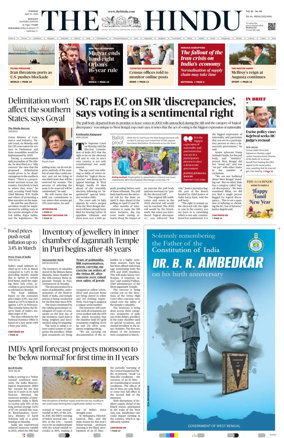 Cover of The Hindu (Kolkata)