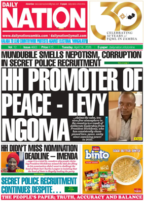 Cover of Daily Nation Newspaper