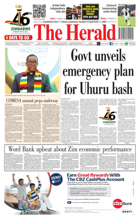 Cover of The Herald (Zimbabwe)