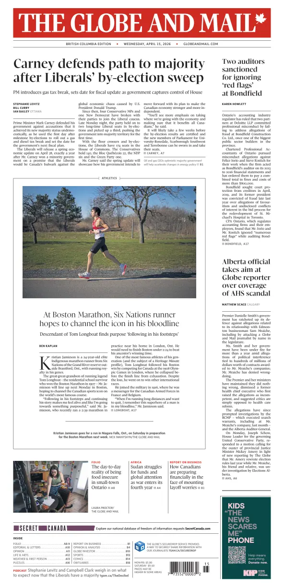 Cover of The Globe and Mail (BC Edition)