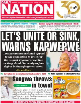 Cover of Daily Nation Newspaper