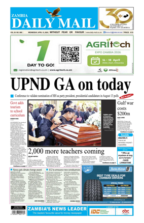 Cover of Zambia Daily Mail
