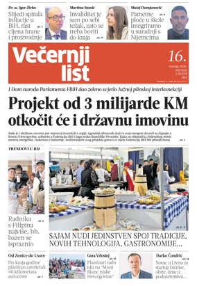 Cover of Vecernji list BiH