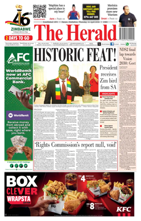 Cover of The Herald (Zimbabwe)