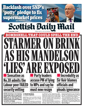Cover of Scottish Daily Mail