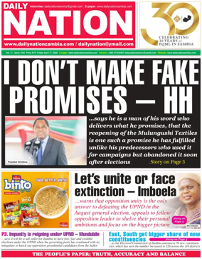 Cover of Daily Nation Newspaper