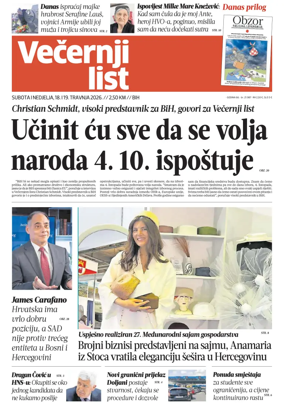 Cover of Vecernji list BiH
