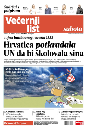 Cover of Vecernji list - Zagreb