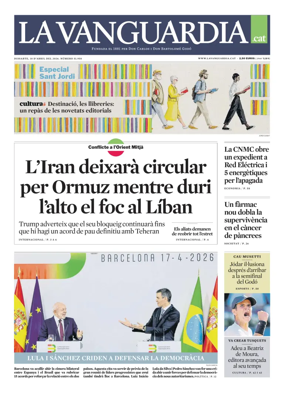 Cover of La Vanguardia (Catala)