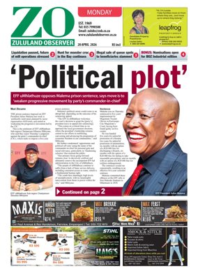 Cover of Zululand Observer - Monday