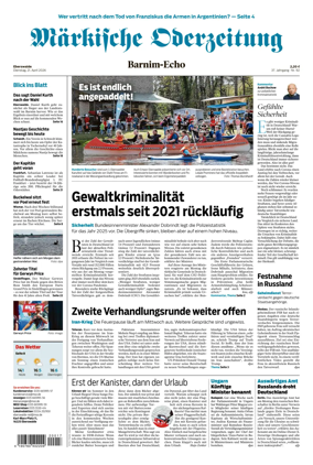 Cover of Markische Oderzeitung Eberswalde