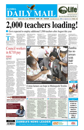 Cover of Zambia Daily Mail