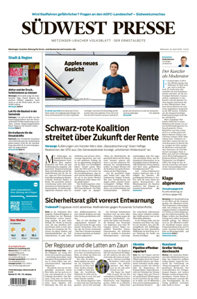 Cover of Sudwest Presse - Metzinger Uracher Volksblatt - Der Ermstalbote