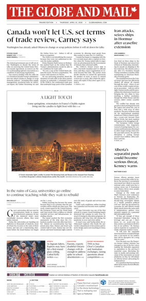 Cover of The Globe and Mail (Prairie Edition)