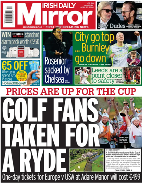 Cover of Irish Daily Mirror