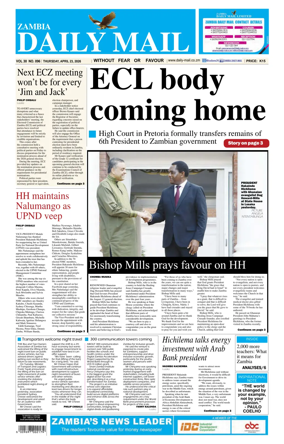 Cover of Zambia Daily Mail