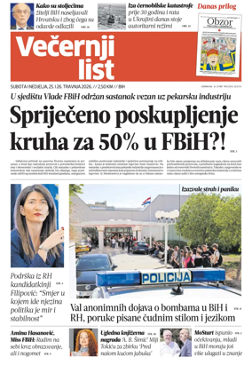 Cover of Vecernji list BiH