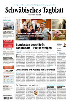 Cover of Schwabisches Tagblatt - Tubinger Chronik