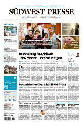 Cover of Sudwest Presse - Metzinger Uracher Volksblatt - Der Ermstalbote