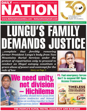 Cover of Daily Nation Newspaper