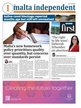 Cover of The Malta Independent on Sunday