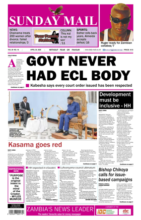 Cover of Zambia Daily Mail