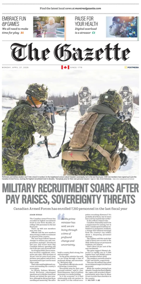 Cover of Montreal Gazette