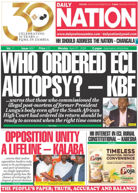 Cover of Daily Nation Newspaper