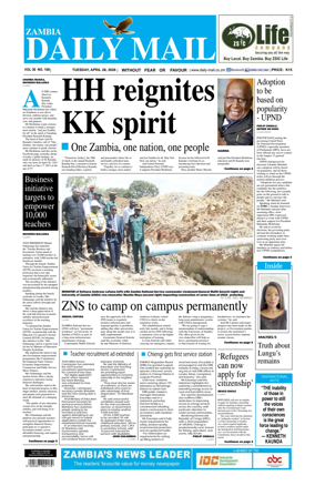 Cover of Zambia Daily Mail