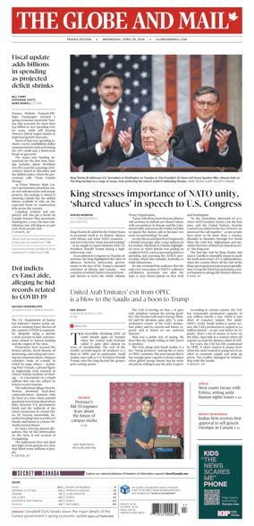 Cover of The Globe and Mail (Prairie Edition)