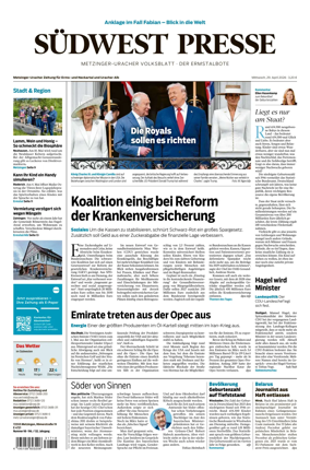 Cover of Sudwest Presse - Metzinger Uracher Volksblatt - Der Ermstalbote