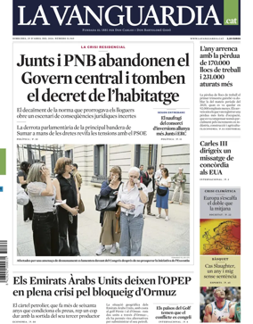 Cover of La Vanguardia (Catalonia - 1st edition)