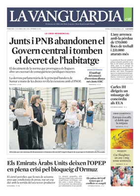 Cover of La Vanguardia (Catala)