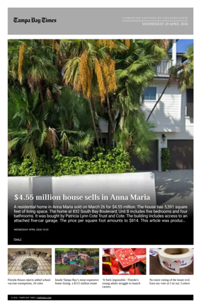 Cover of Tampa Bay Times TFP
